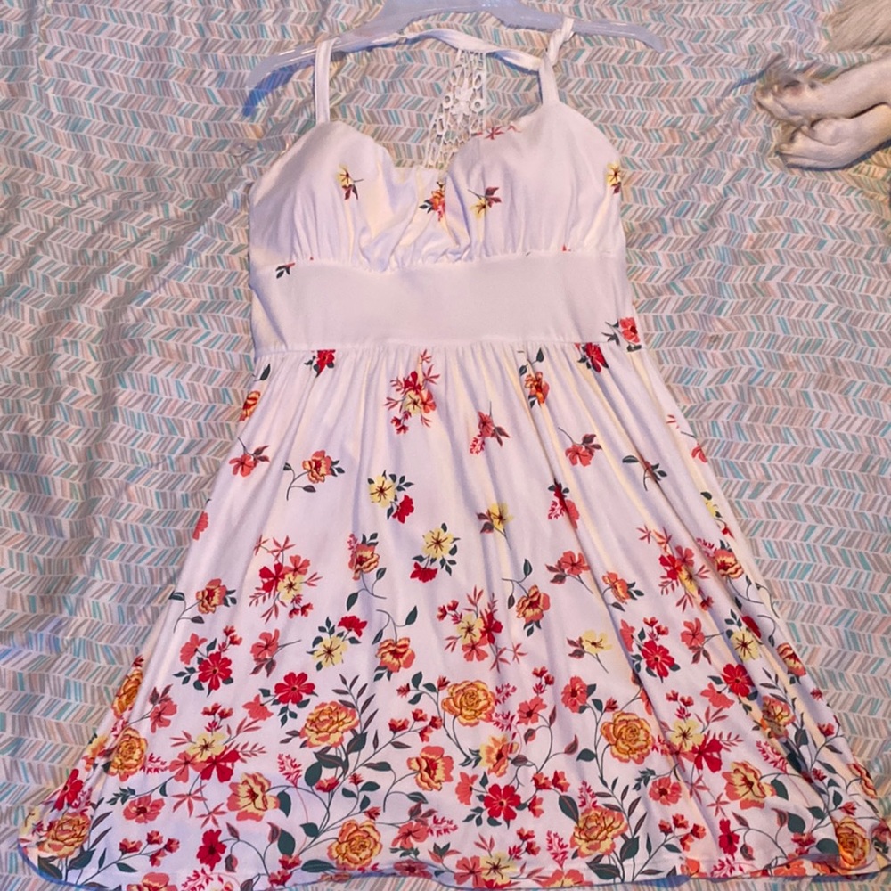 Short white strap flower dress